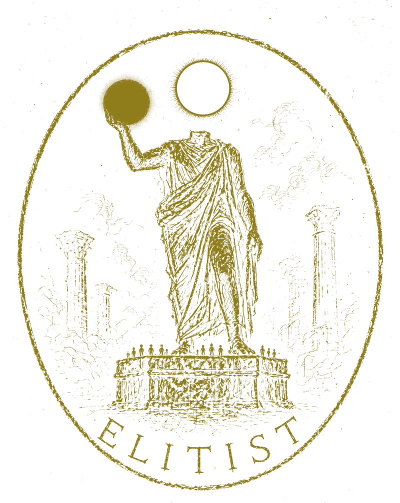 Elitist Recordings logo — a headless classical statue holding a sun among ruined columns